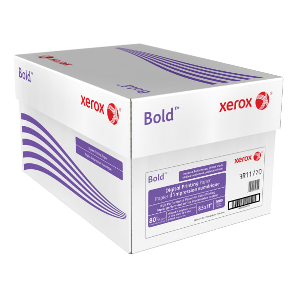 Xerox Bold Digital Printing Paper, 8 Reams, Letter Size (8 1/2in x 11in), 100 (U.S.) Brightness, 80 Lb, Cover, FSC Certified, 250 Sheets Per Ream