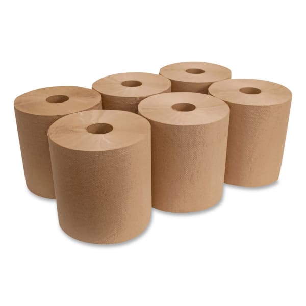 GEN Hardwound Towels, 1-Ply, 800 ft, Brown, 6 Rolls/Carton