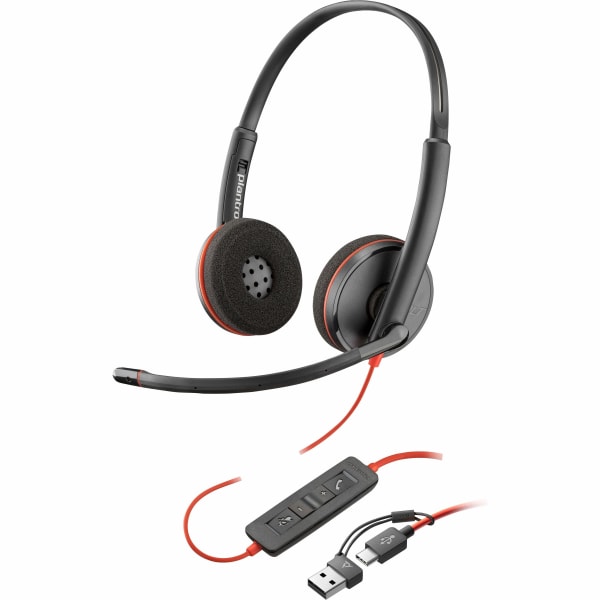 Poly Blackwire 3220 Stereo USB-C Headset + USB-C/A Adapter (Bulk) - Stereo - USB Type C, Mini-phone (3.5mm) - Wired - 32 Ohm - On-ear - Binaural - Ear-cup - 5.20 ft Cable - Omni-directional Microphone - Noise Canceling - Black
