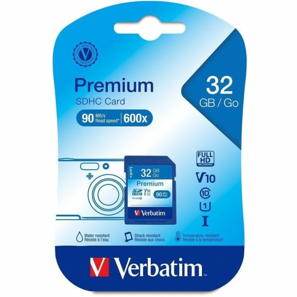Verbatim 32GB Premium SDHC Memory Card, UHS-I V10 U1 Class 10, Up to 90MB/s Read Speed