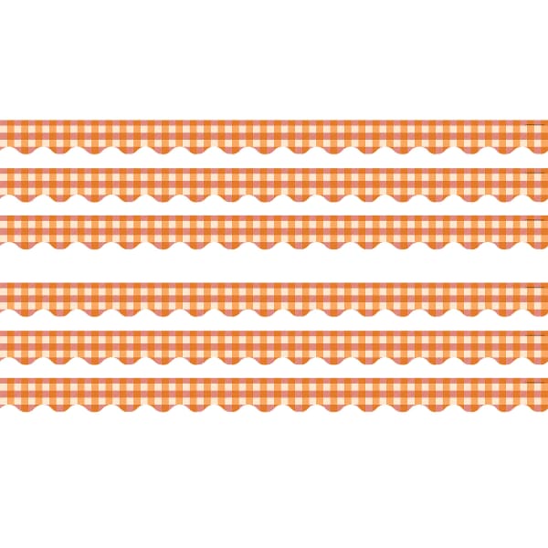Teacher Created Resources Scalloped Border Trim Pack, 35', Orange Gingham, Set Of 6 Packs