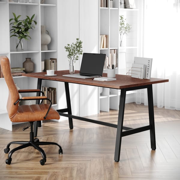 Flash Furniture Redmond Commercial 60x30 Conference Table with 1in Thick Double Sided Laminate Table Top with PVC Edging and Heavy Duty A-Frame Steel Base, Walnut