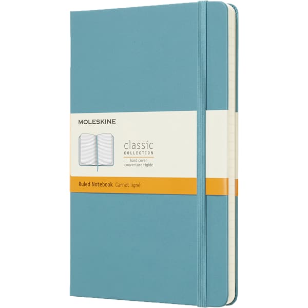 Moleskine Classic Hard Cover Notebook, 5in x 8-1/4in, Ruled, 240 Pages, Reef Blue