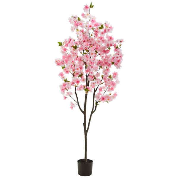 Nearly Natural Cherry Blossom 72inH Artificial Tree With Planter, 72inH x 31inW x 10inD, Pink/Black