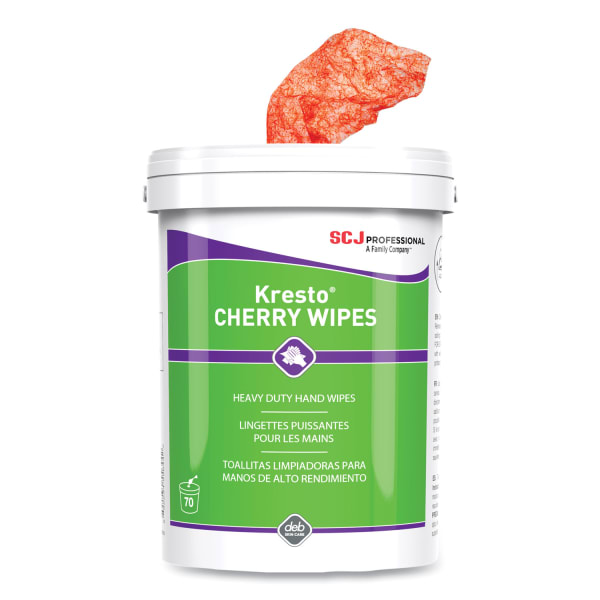 SC Johnson Professional Kresto Cherry Wipes, Cloth, 1-Ply, 7.92 x 5.74, Cherry Scent, Red/White, 70/Pack, 6 Packs/Carton