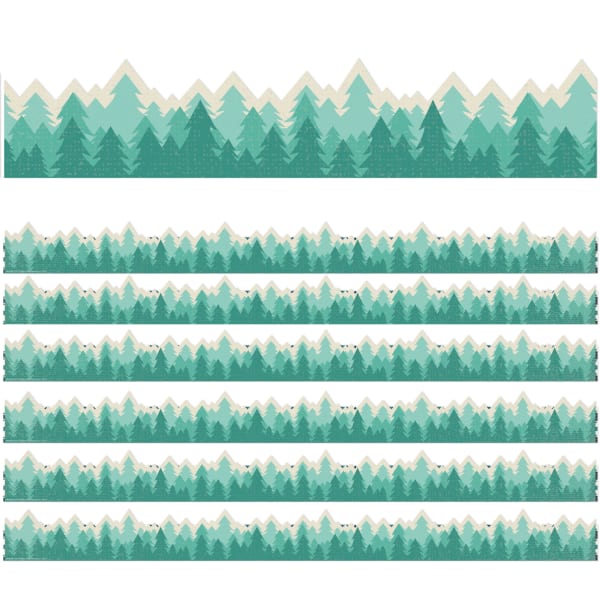 Eureka School Extra-Wide Deco Trim, Adventurer Trees, 37' Per Pack, Set Of 6 Packs