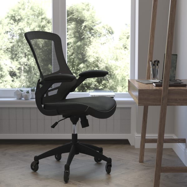 Flash Furniture Kelista Ergonomic Mesh/Leathersoft Mid-Back Swivel Task Chair, Black