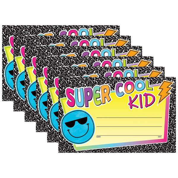 Teacher Created Resources Awards, 8-1/2in x 5-1/2in, Brights 4Ever Super Cool Kid, 25 Per Pack, Set Of 6 Packs