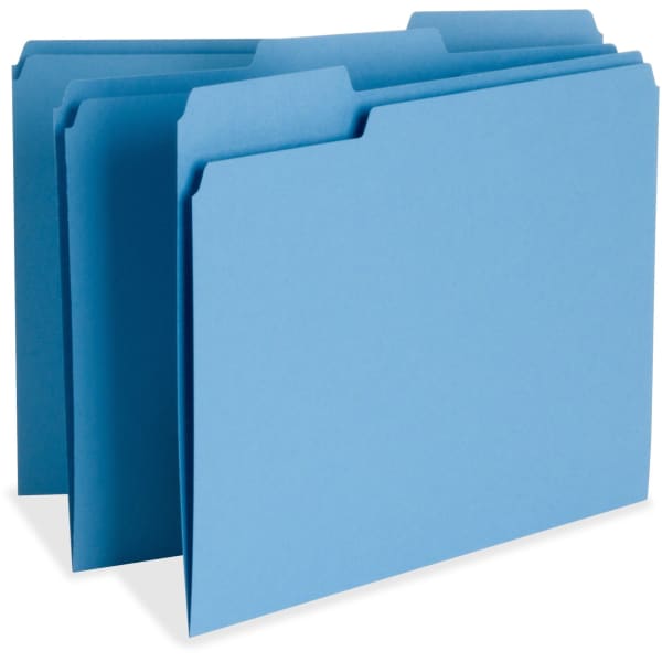 Business Source 1/3 Tab Cut Letter Top Tab File Folders - 8 1/2in x 11in - Assorted Tab Position - Blue - 100 / Box