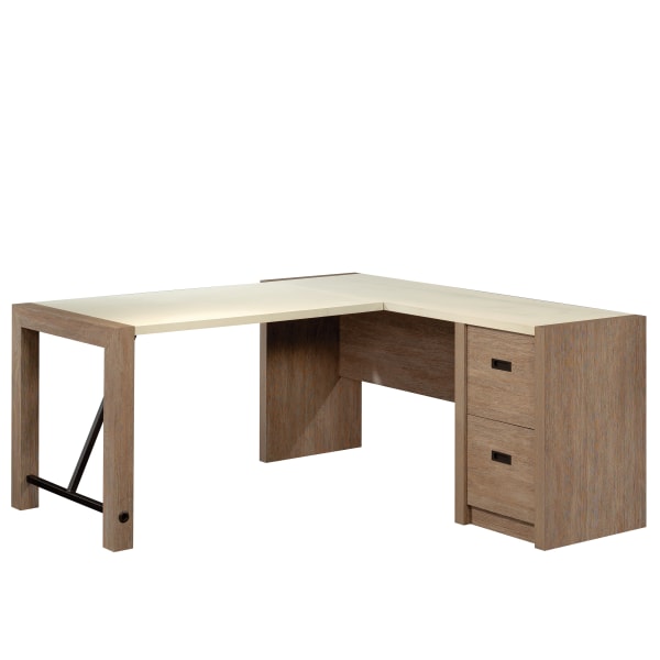 Sauder Dixon City 66inW L-Shaped Computer Desk With Drawers, Brushed Oak/Pebble White