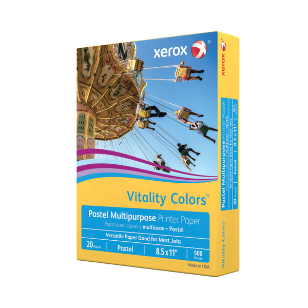 Xerox Vitality Colors Pastel Multi-Use Printer & Copy Paper, 10 Reams, Goldenrod, Letter (8.5in x 11in), 5000 Sheets Per Case, 20 Lb, 30% Recycled