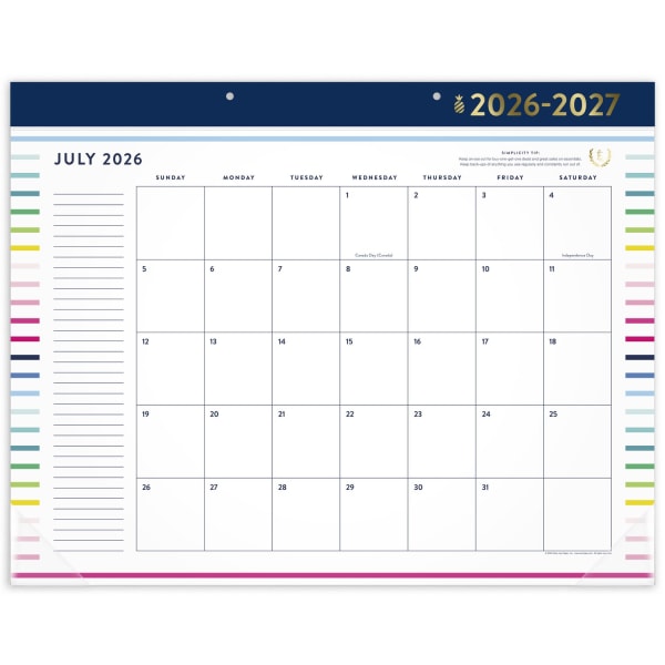 Simplified by Emily Ley for AT-A-GLANCE Academic 2026-2027 Monthly Desk Pad Calendar, Happy Stripe, Standard, 17in x 21 3/4in