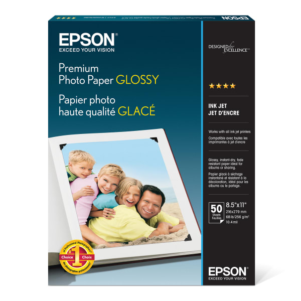 Epson Premium Glossy Photo Paper, Letter Size (8 1/2in x 11in), Pack Of 50 Sheets