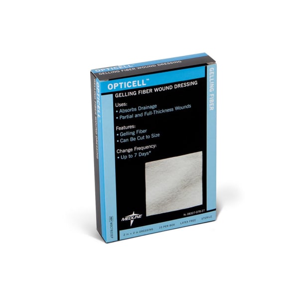 Medline Opticell Gelling Fiber Wound Dressings, 2in x 2in, White, Pack Of 10