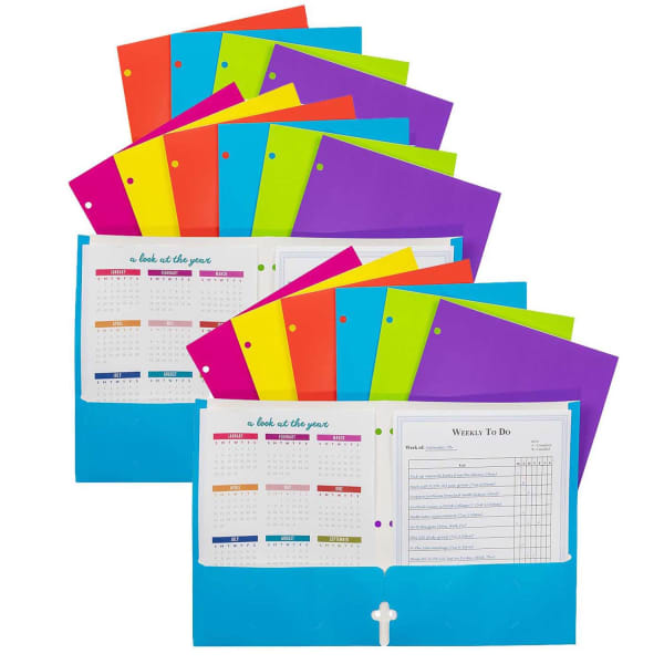 C-Line 2-Pocket Laminated Paper Portfolios With 3-Hole Punch, 8-1/2in x 11in, Assorted Colors, Pack Of 18 Portfolios