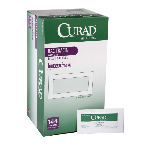 CURAD Bacitracin Ointment Foil Packs, 0.03 Oz, Box Of 144