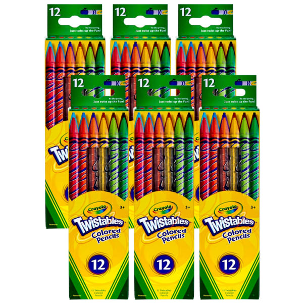 Crayola Twistables Colored Pencils, 2 mm, Assorted Colors, 12 Colored Pencils Per Box, Set Of 6 Boxes