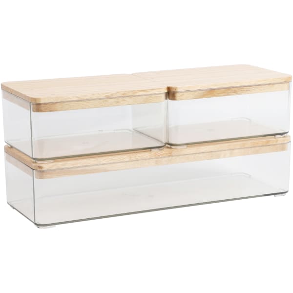 Martha Stewart Grady Stackable Plastic Storage Boxes with Lids, 2-1/2inH x 11inW x 4inD, Clear/Light Natural, Set Of 3 Boxes