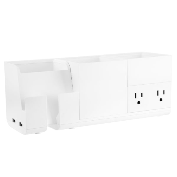 Bostitch Konnect Stackable 4-Piece Desk Organization Kit With Power Station, White