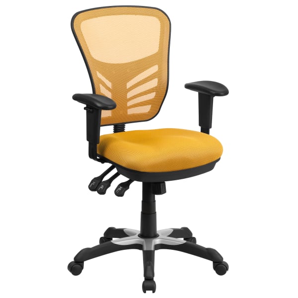 Flash Furniture Ergonomic Mesh Mid-Back Multifunction Executive Office Chair, Yellow-Orange/Black