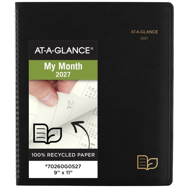 AT-A-GLANCE 2027 Recycled Monthly Planner, Black, Large, 9in x 11in