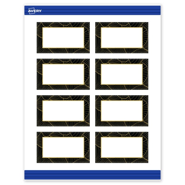 Avery Printable Cards With Sure Feed Technology, 2in x 3-1/2in, Matte White With Black Border with Gold Pattern, Pack Of 80