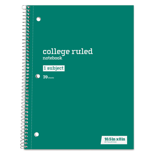 Just Basics Spiral Notebook, 8in x 10-1/2in, College Ruled, 70 Sheets, Green