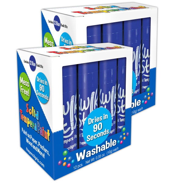 The Pencil Grip Kwik Stix Solid Tempera Paint Sticks, Blue, 12 Sticks Per Pack, Set Of 2 Packs