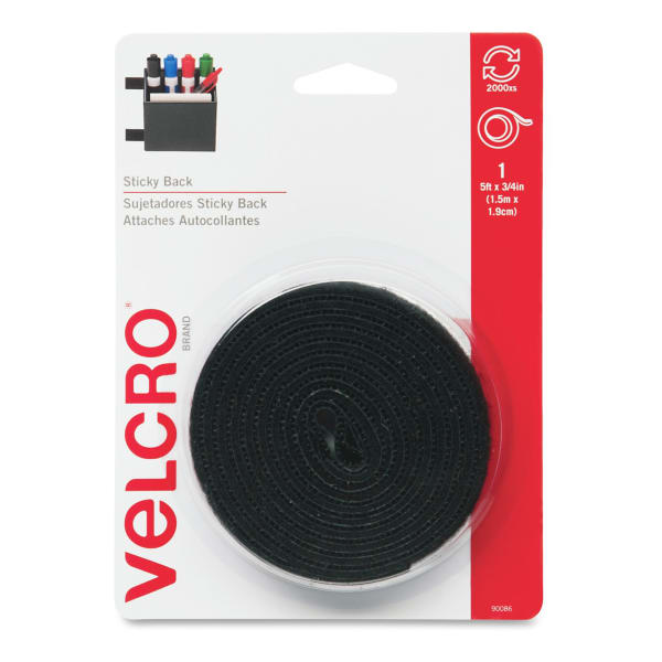 VELCRO Brand STICKY BACK Tape Roll, 3/4in x 5ft, Black