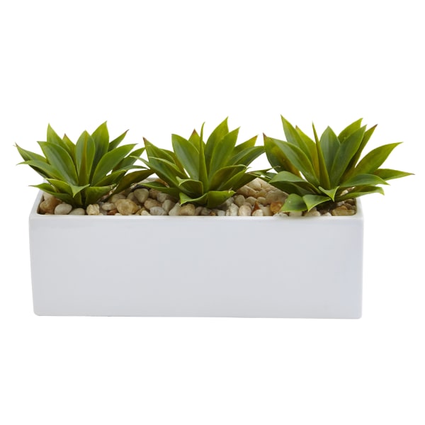 Nearly Natural Agave Succulent 7inH Artificial Plant With Rectangular Planter, 7inH x 13inW x 5-1/2in, Green