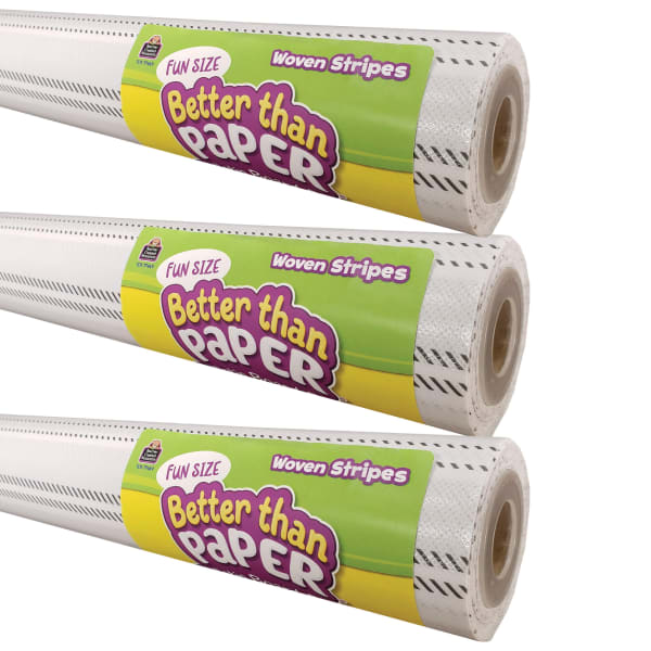 Teacher Created Resources Fun-Size Better Than Paper Bulletin Board Rolls, 18in x 12ft, Woven Stripes, Pack Of 3 Rolls