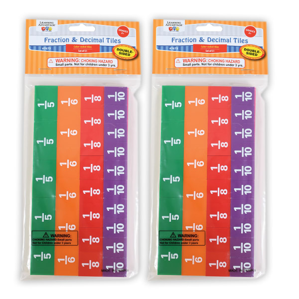 Learning Advantage Fraction/Decimal Tiles, 51 Per Set, Pack Of 2 Sets