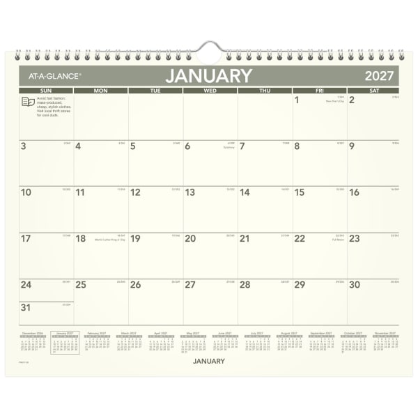 AT-A-GLANCE 2027 Recycled Monthly Wall Calendar, Medium, 15in x 12in