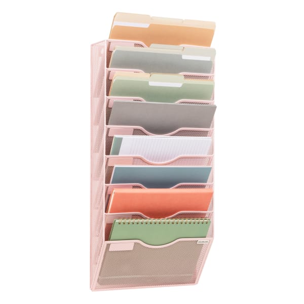 Mind Reader 8-Pocket Wall File Organizer, 26-1/4inH x 4inW x 13inD, Pink
