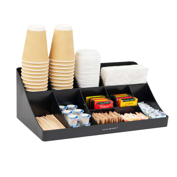 Mind Reader 11 Compartment Coffee Condiment Organizer, 6 5/8inH x 9-1/2inW x 17 -3/16inD, Black