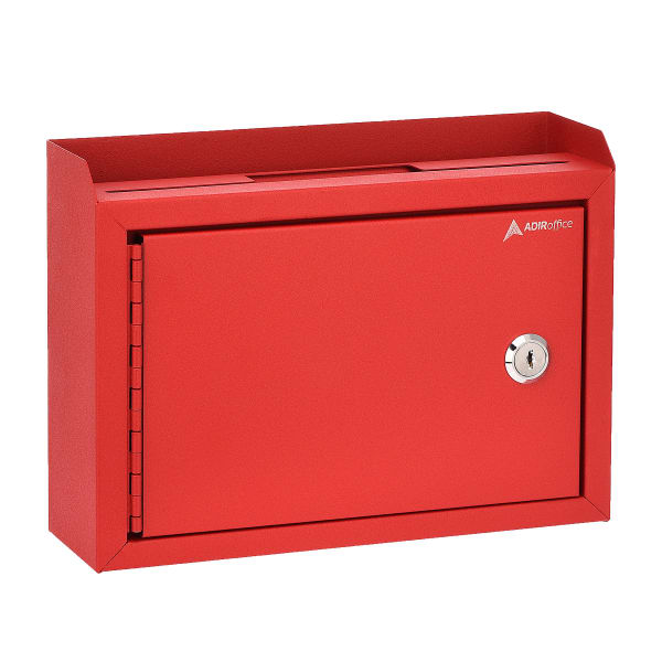 Alpine AdirOffice Medium Size Steel Multi-Purpose Suggestion Drop Box, 7-1/2inH x 9-13/16inW, 3-7/16inD, Red