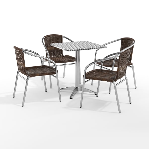 Flash Furniture Lila 5-Piece 23-1/2ft" Square Aluminum Indoor/Outdoor Table Set With Rattan Chairs, Dark Brown