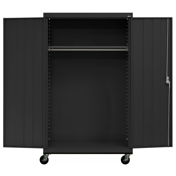 Sandusky Transport Series 46inW Heavy-Duty Assembled Mobile Wardrobe Storage Cabinet, Black
