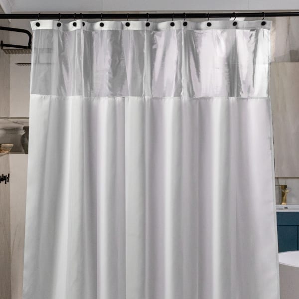 23 Threads Shower Curtain, Herringbone GRS Polyester, Grommet, White, 72in x 72in, Case of 12
