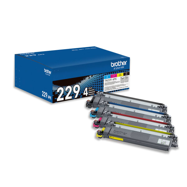 Brother TN229 Black/Cyan/Magenta/Yellow Toner Cartridges, Pack Of 4 Cartridges, (TN2294PK)