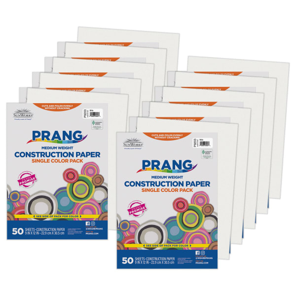 Prang Construction Paper, Medium Weight, 9in x 12in, White, 50 Sheets Per Pack, Set Of 10 Packs