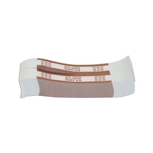 Pap-R Currency Straps, Brown, $5000, Pack Of 1,000