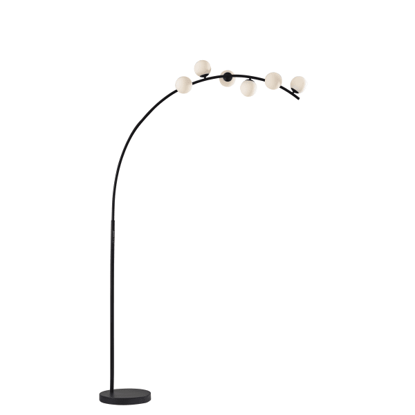 Adesso Ronan LED 6-Light Arc Floor Lamp With Smart Switch, 78inH, Matte White Opal Glass Shade/Black Base