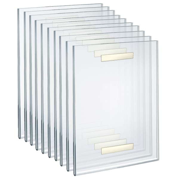 Azar Displays Adhesive Acrylic Vertical U-Frame Sign Holders, 14inH x 11inW x 1/4inD, Clear, Pack Of 10 Sign Holders