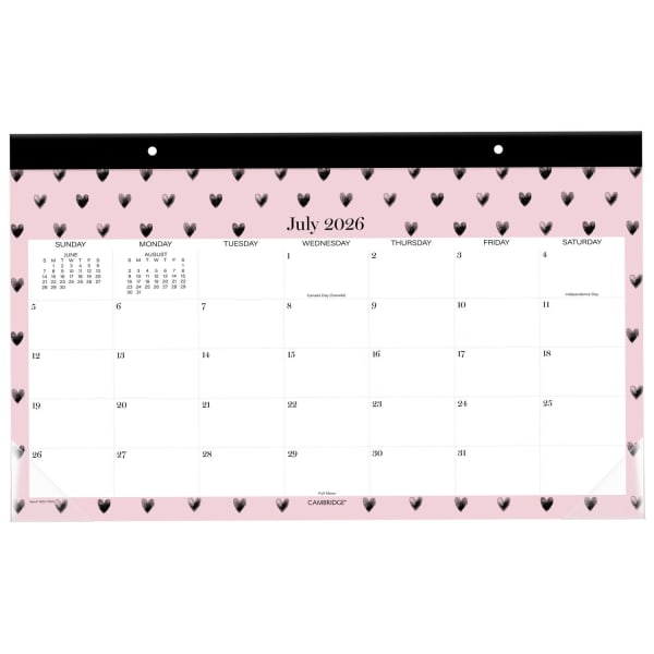Mead Cambridge Cherish Academic 2026-2027 Monthly Desk Pad Calendar, Compact, 11in x 17 3/4in