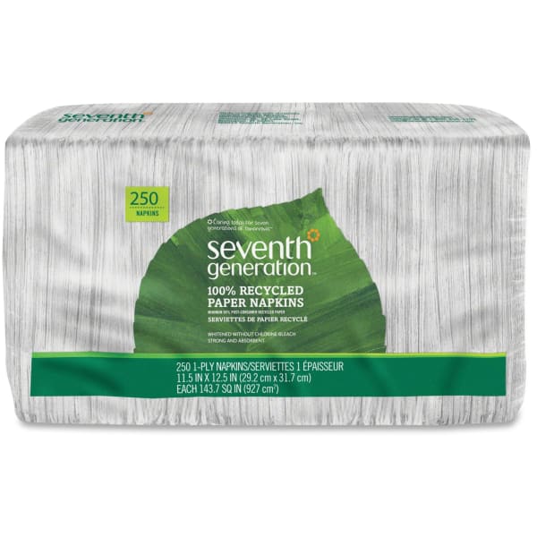 Seventh Generation 100% Recycled Paper Napkins - 1 Ply - 11.50in Width x 12.50in Length - White - Paper - 250 Pack - 12 / Carton