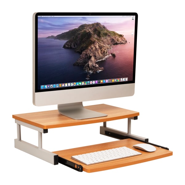 Mind Reader Monitor Stand Sliding Keyboard Drawer Laptop Riser, 5 59/10inH x 14-3/4inW x 20inD, Brown and Silver