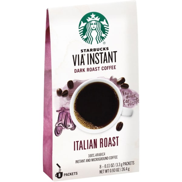 Starbucks VIA Ready Brew Coffee, Italian Roast, 0.1 Oz Per Bag, Carton Of 8 Bags