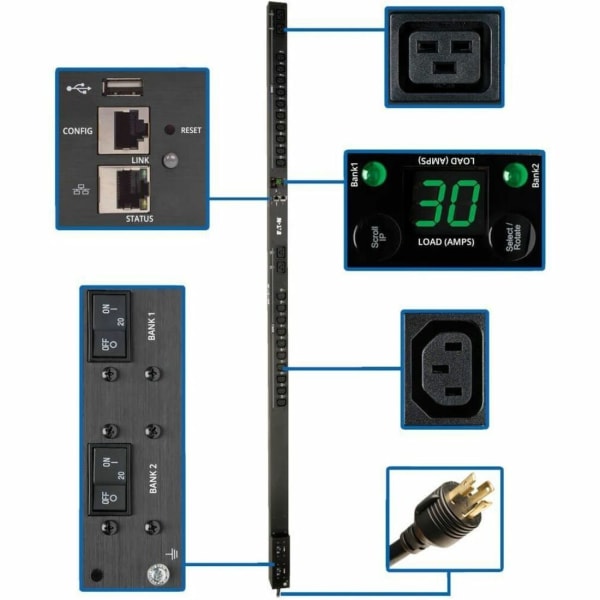 Tripp Lite 5/5.8kW Single-Phase Switched PDU with LX Platform Interface, 208/240V Outlets (20 C13 & 4 C19), L - PDUMV30HVNETLX