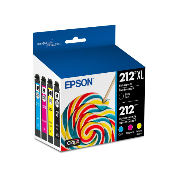 Epson 212XL Black/212 Claria Cyan; Magenta; Yellow High-Yield Ink Cartridges, Pack Of 4
